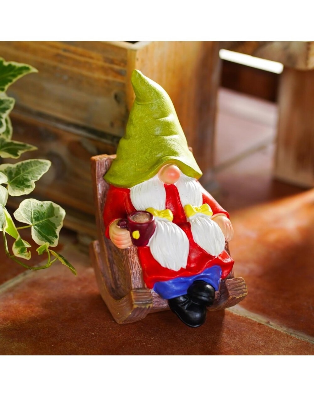 Gnome On Rocking Chair Drinking Coffee - Picture 3 of 5